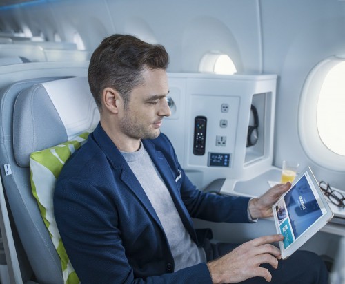 Finnair A350 business class cabin, wifi portal 1